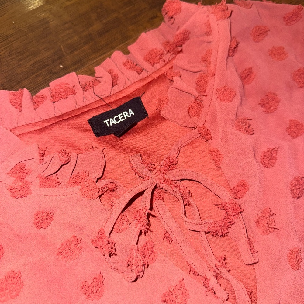 Tacera Swiss Dot Dress 2XL Boho Flowy Rust Coral Ruffle Sleeve Plus Size - Picture 3 of 8